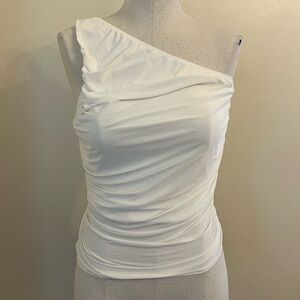 White One-Shoulder Ruched Top